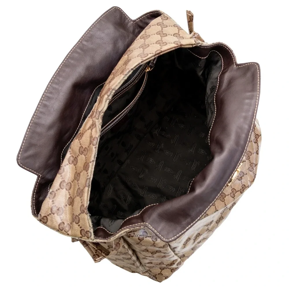Authentic Gucci Monogram Crystal Canvas Hysteria Hobo Shoulder Bag Brown
